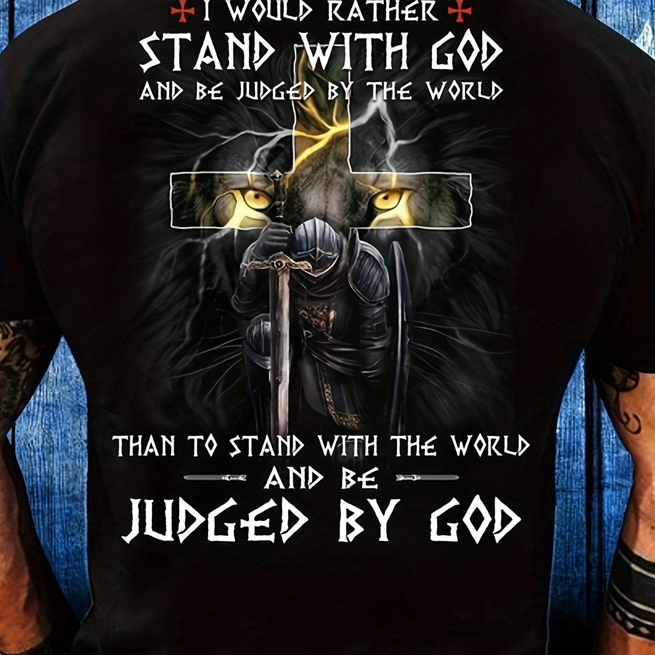 'Stand With God' Print Tee Shirt, Tee For Men, Casual Short Sleeve T-shirt For Summer Spring Fall, Tops As Gifts