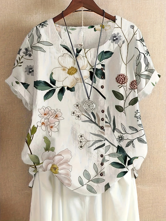 For Spring & Summer, Casual Short Sleeve Floral Print Crew Neck T-Shirt, Women's Clothing