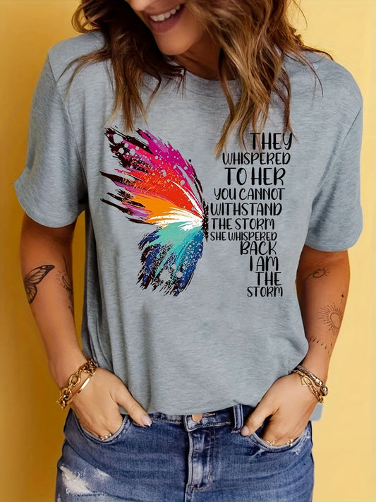 Summer-Chic Butterfly Printed Women’s T-Shirt: Easy-Care, Stretchable Casual Knit Top