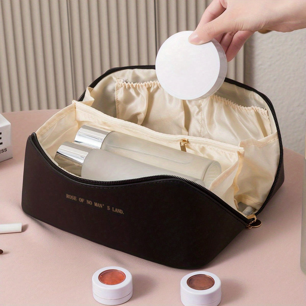 Women's Waterproof PU Leather Cosmetic Bag - Spacious Organizer with Dividers & Handle