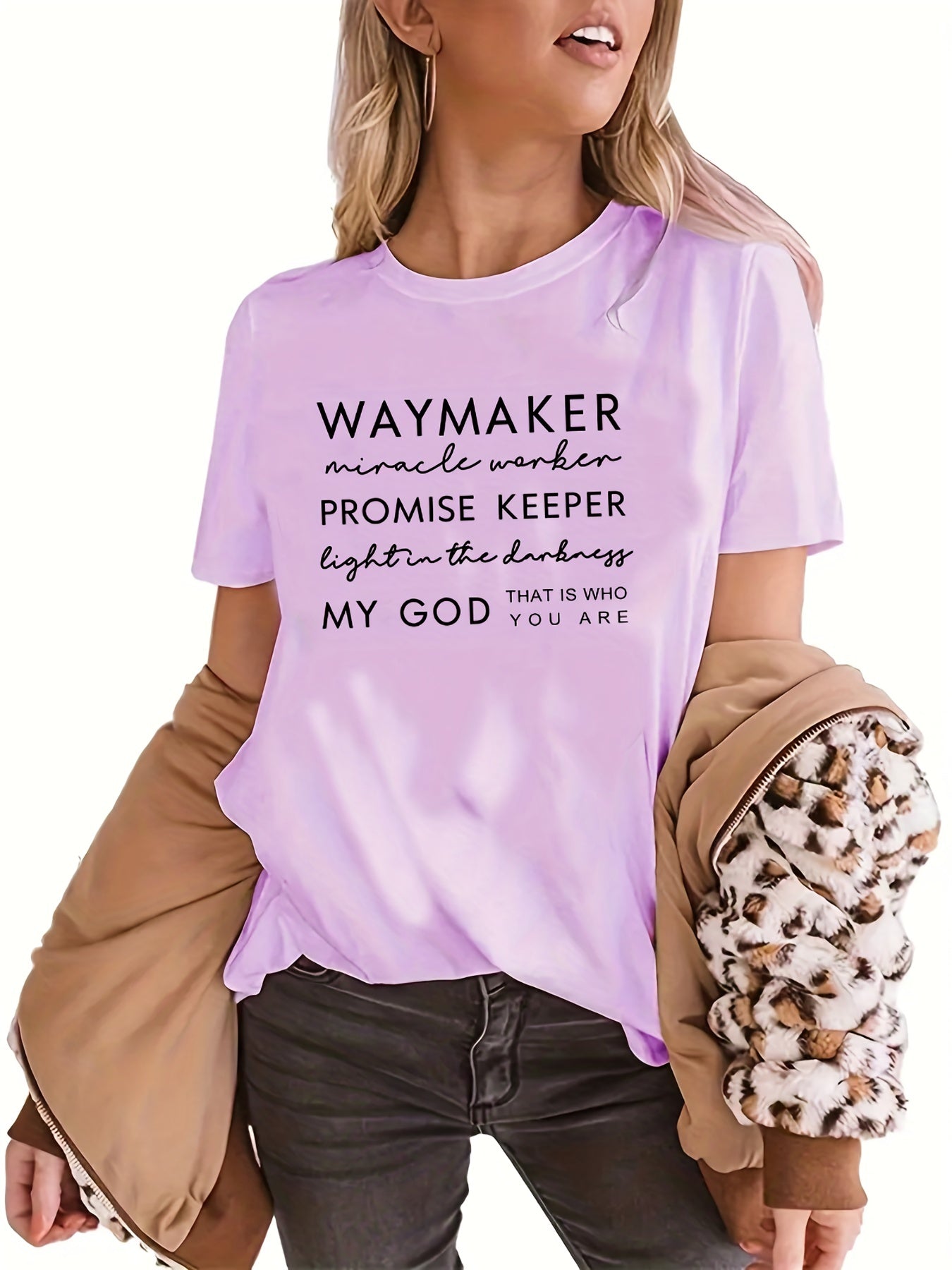 Women's Faith Quote Graphic T-Shirt - Comfortable Loose Fit Short Sleeve Tee for Casual Wear and Inspirational Style