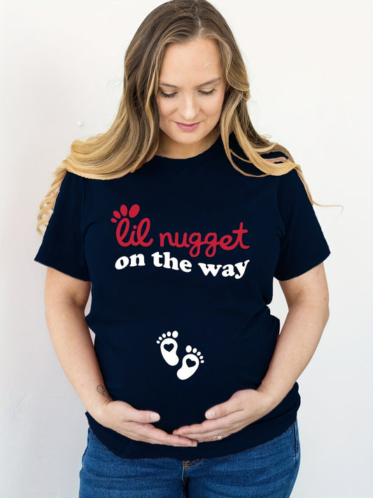 Cute and Comfy Lil Nugget Maternity T-Shirt - Short Sleeve Pregnancy Top for Casual Wear