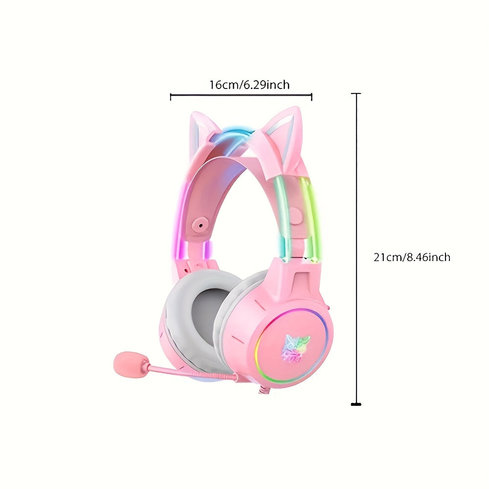 ONIKUMA X15pro Cat Ears Gaming Headset with LED Light-Up Headband, Wired, Noise-Canceling Mic for PC & Laptop