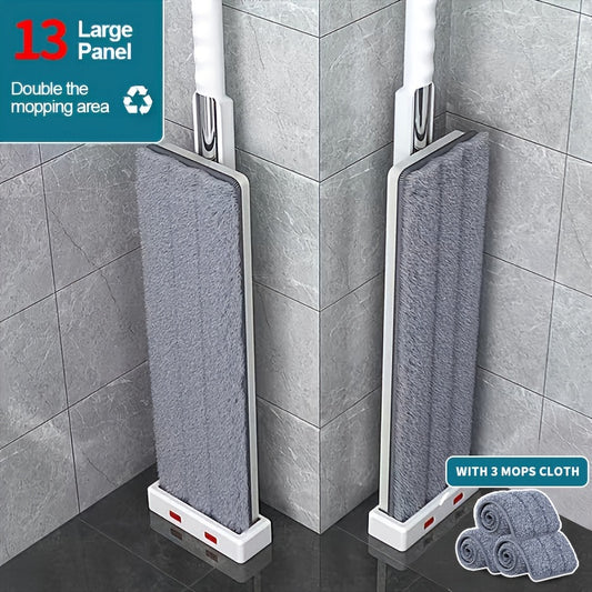 59inch Hands-Free Flat Mop Set - Effortless Cleaning for Lazy Days - 3 Microfiber Pads, Super Absorbent, Dry & Wet Dual-Use - Hassle-Free Maintenance