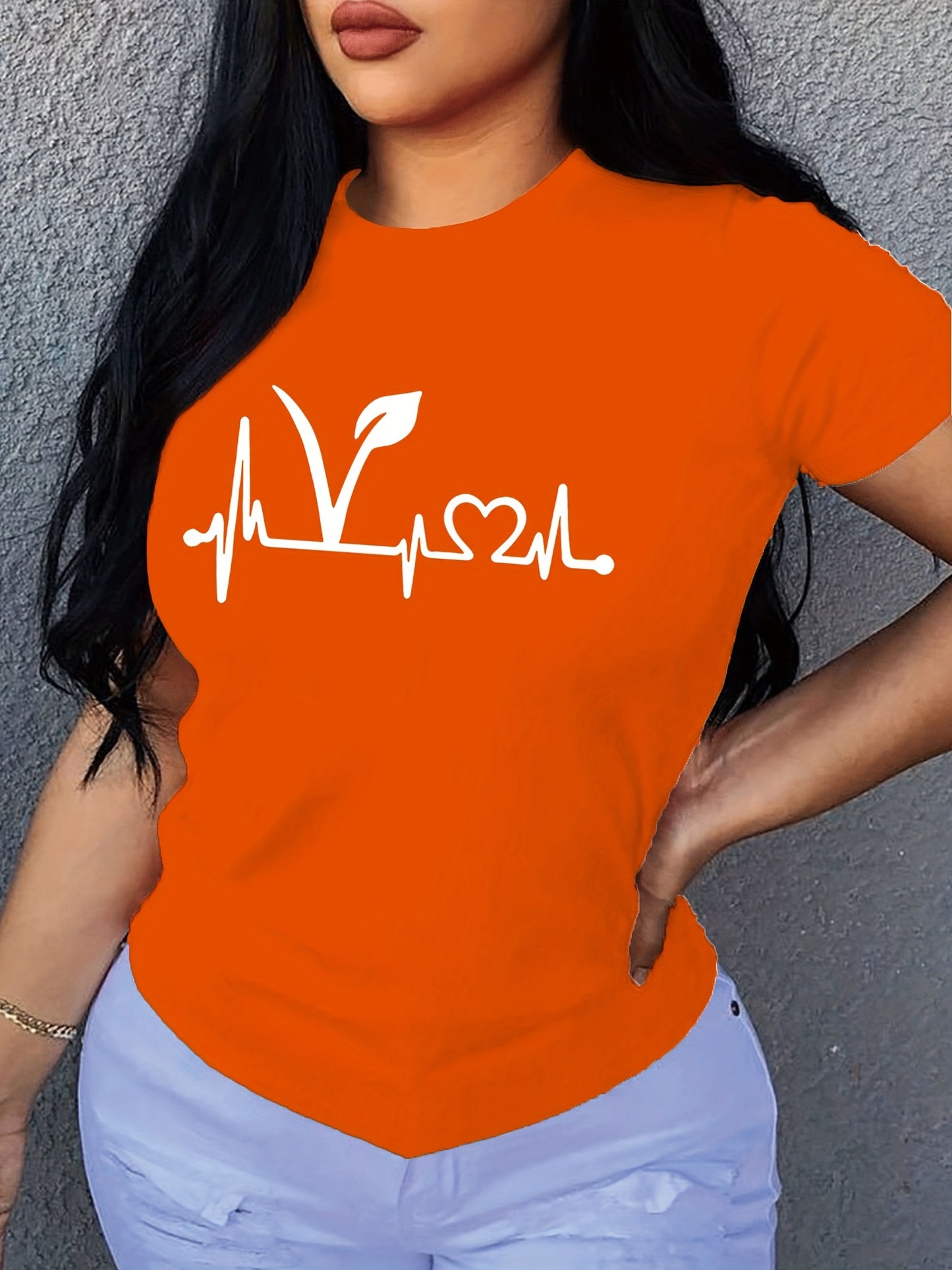 Plant Print Short Sleeve T-Shirt, Crew Neck Casual Top For Summer & Spring, Women's Clothing