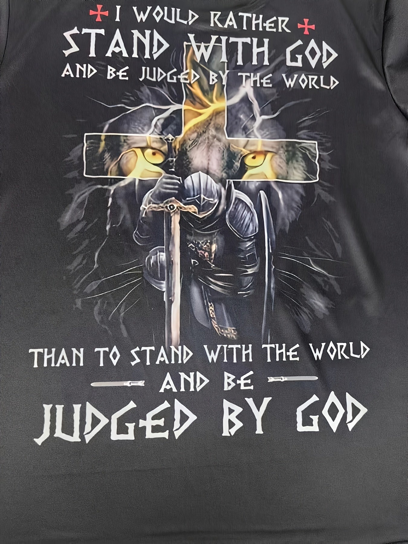 'Stand With God' Print Tee Shirt, Tee For Men, Casual Short Sleeve T-shirt For Summer Spring Fall, Tops As Gifts
