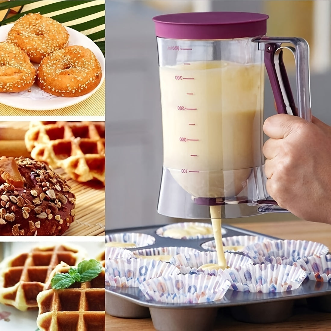 1pc Pancake Cupcake Batter Dispenser, Collapsible Batter Separator Cupcakes Pancakes Cookie Cake Waffles Perfect Baking Tool For Cupcakes, Waffles, Muffin Mix, Or Any Baked Goods