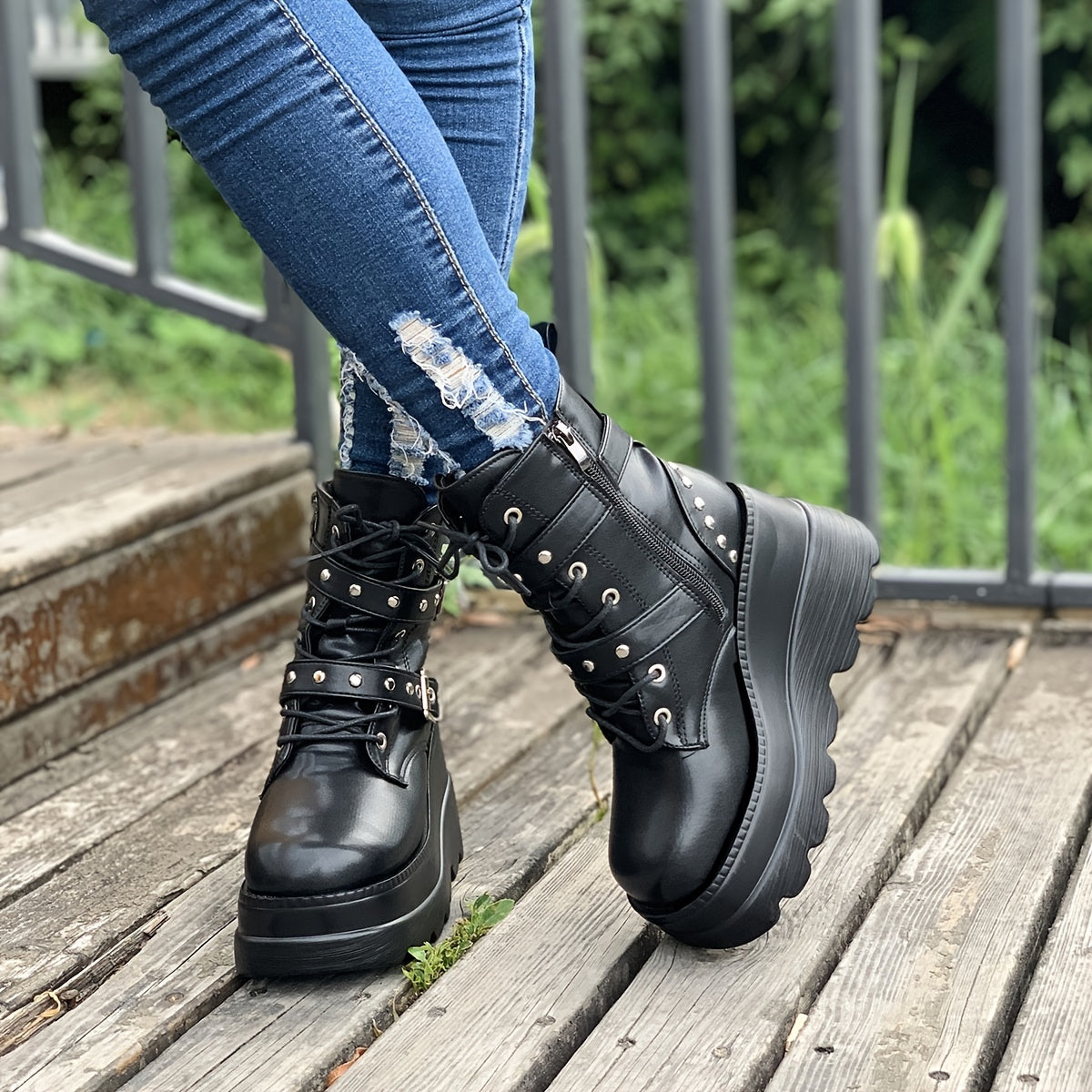 Women'S Solid Color Chelsea Booties, Cap Toe Block Heel High Ankle Boots, Synthetic Upper, Fabric Lining, PU Sole, Casual Lace-Up Footwear