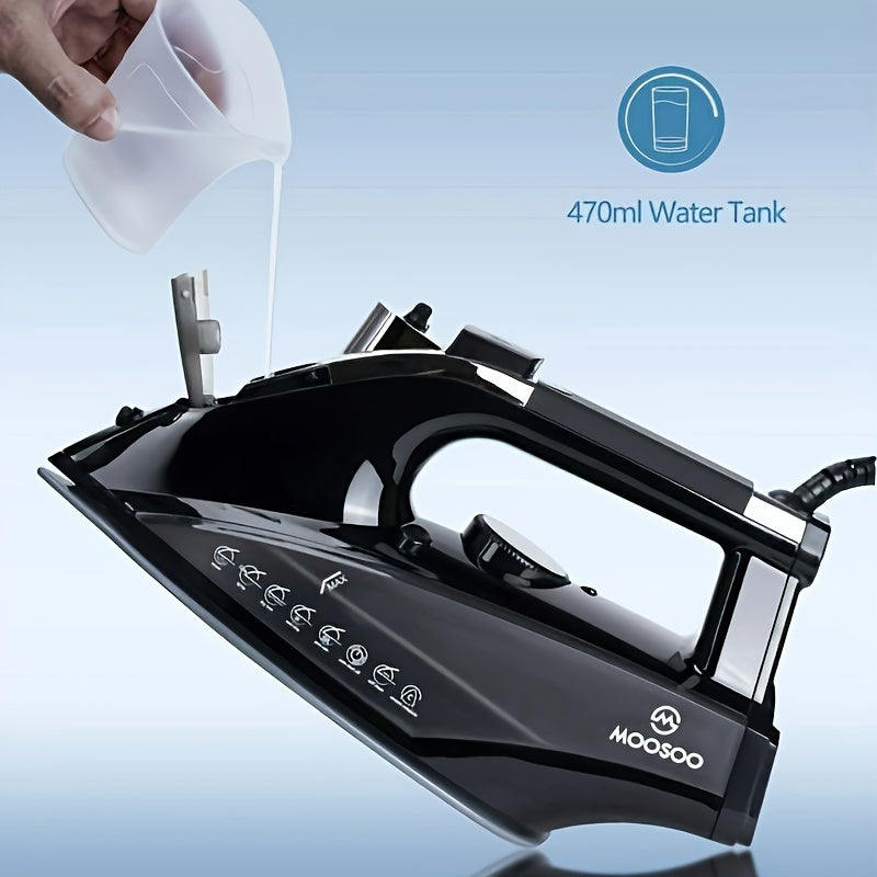 MOOSOO 1800W Ceramic Steam Iron - Non-Stick, Anti-Drip, Auto-Off, 470ml Tank, Portable, Quick Heat, US Plug