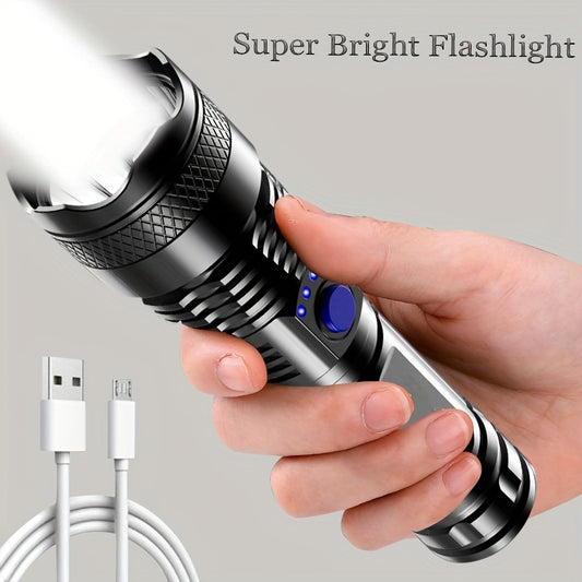Rechargeable Handheld Flashlight - Powerful LED Light for Camping, Backpacking, and Hiking - Durable Plastic Material