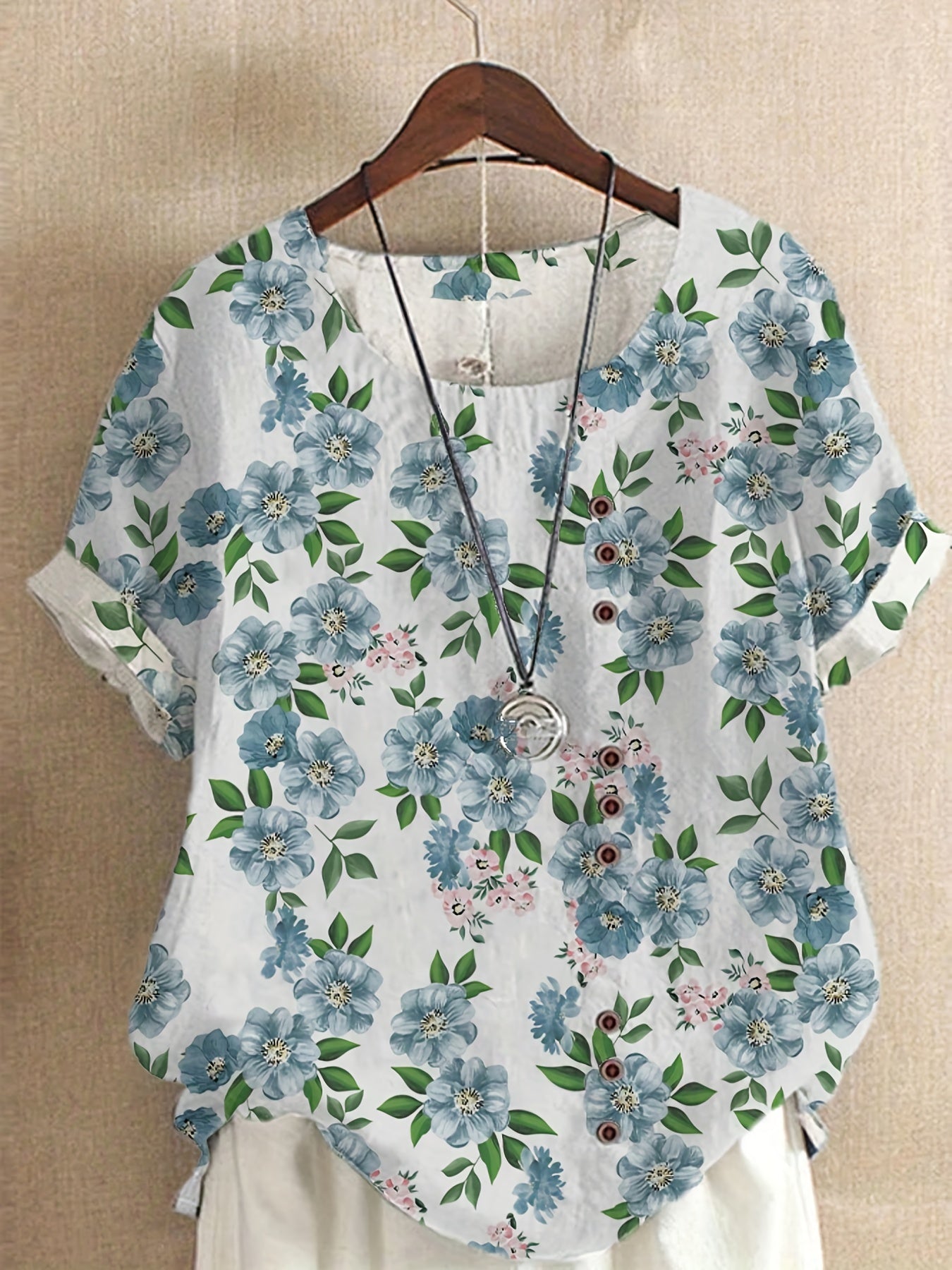 For Spring & Summer, Casual Short Sleeve Floral Print Crew Neck T-Shirt, Women's Clothing