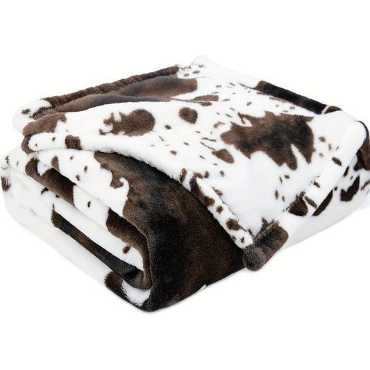 1pc Soft and Warm Cow Print Blanket - Plush Fleece Flannel Throw for All-Season Comfort - Perfect for Daughters, Adults, Students, and Teens