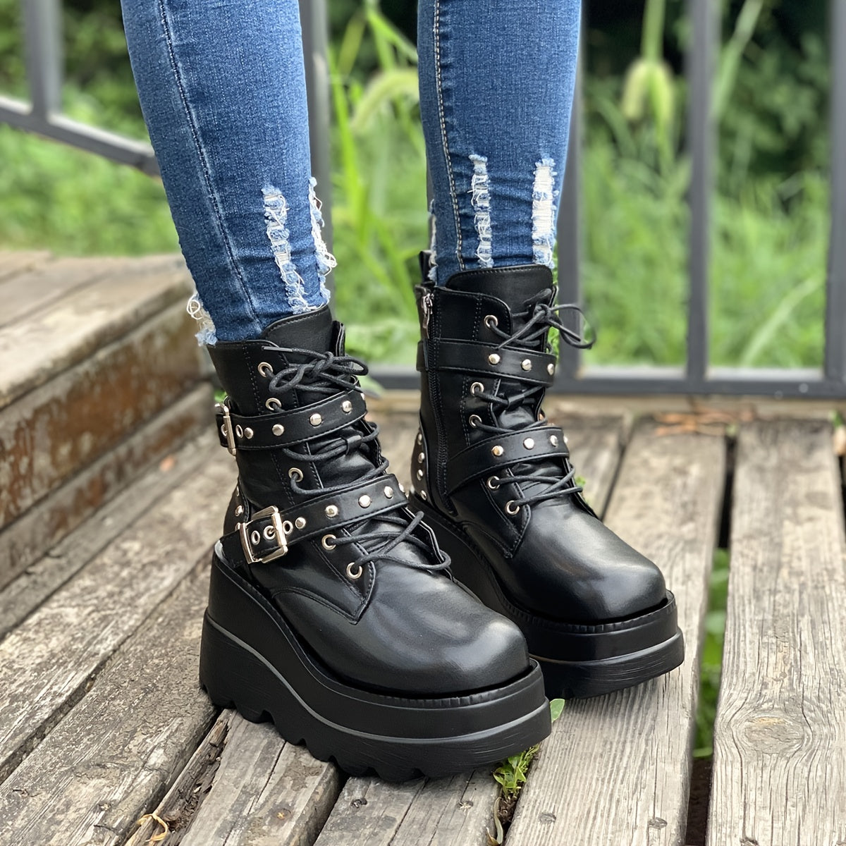 Women'S Solid Color Chelsea Booties, Cap Toe Block Heel High Ankle Boots, Synthetic Upper, Fabric Lining, PU Sole, Casual Lace-Up Footwear