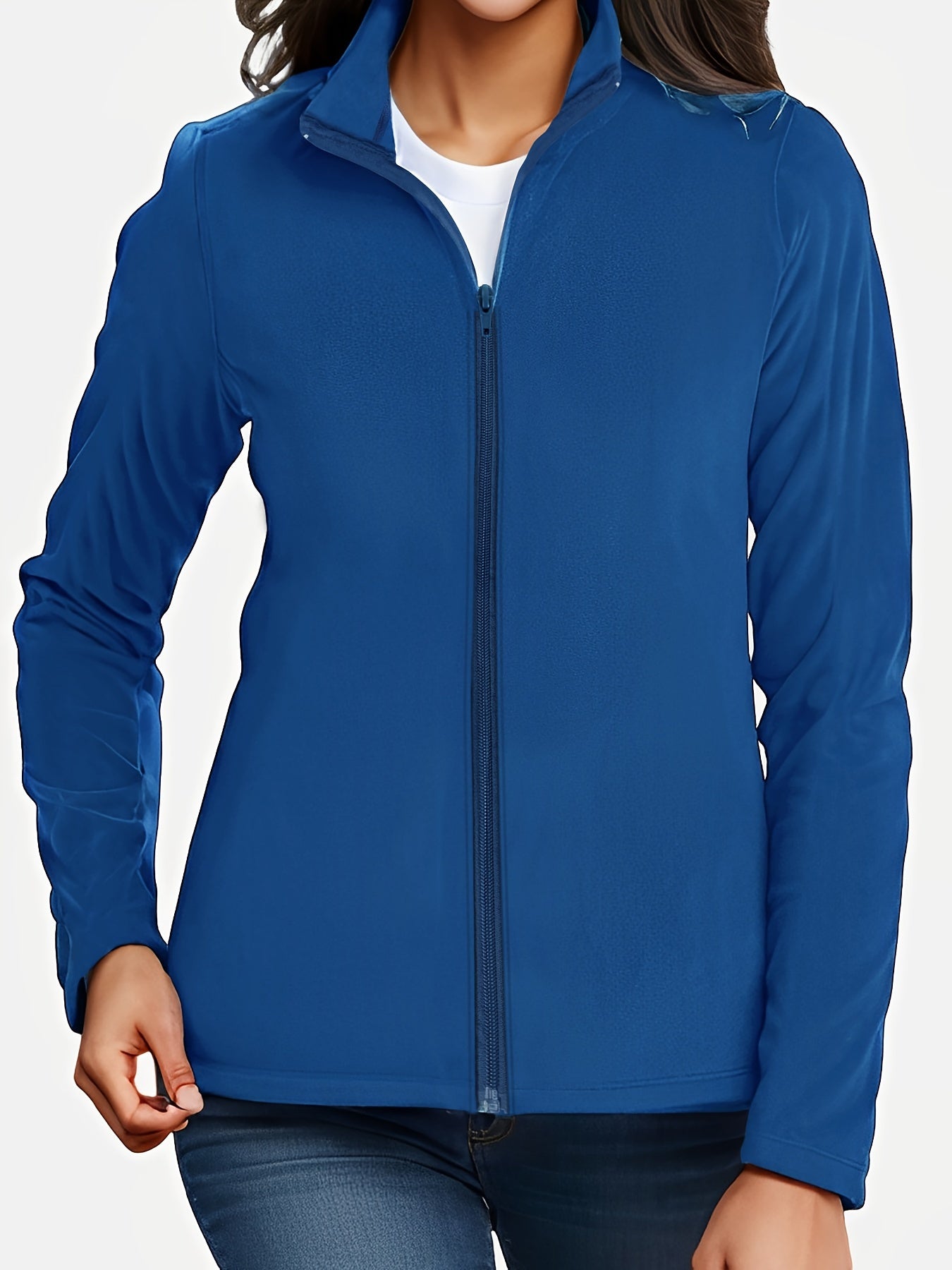 Thermal Stand Collar Jacket, Warm Solid Zipper Jacket, Casual Outerwear For Fall & Winter, Women's Clothing