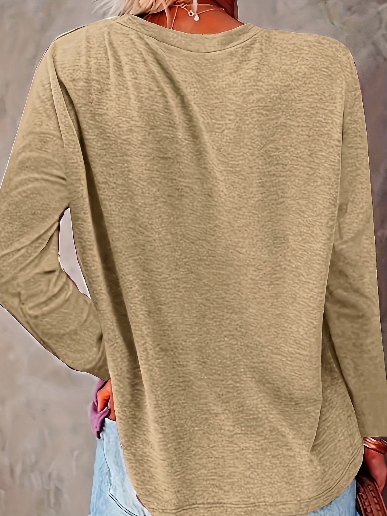 Christmas Tree Print Crew Neck T-Shirt, Casual Long Sleeve T-Shirt For Spring & Fall, Women's Clothing