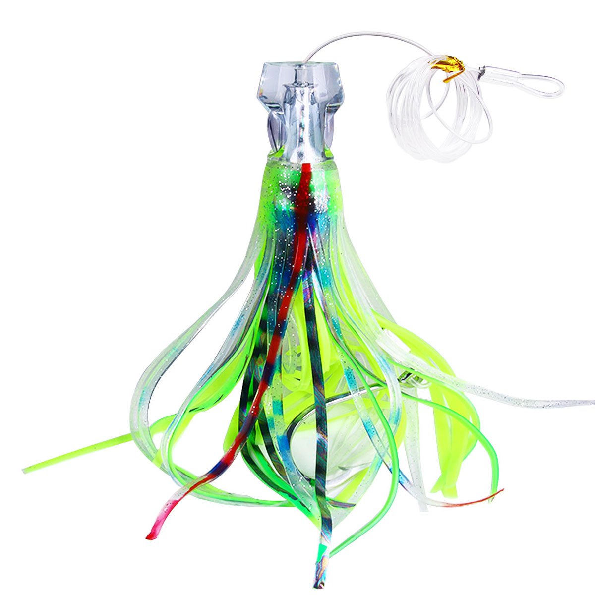 [Fast Sinking Octopus Lure] 1pc Fast Sinking Resin Head Octopus Soft Skirt Lure - Deep Sea Fishing Big Trolling Bait - 22cm/8.66in 100g/3.53oz for Tuna, Wahoo