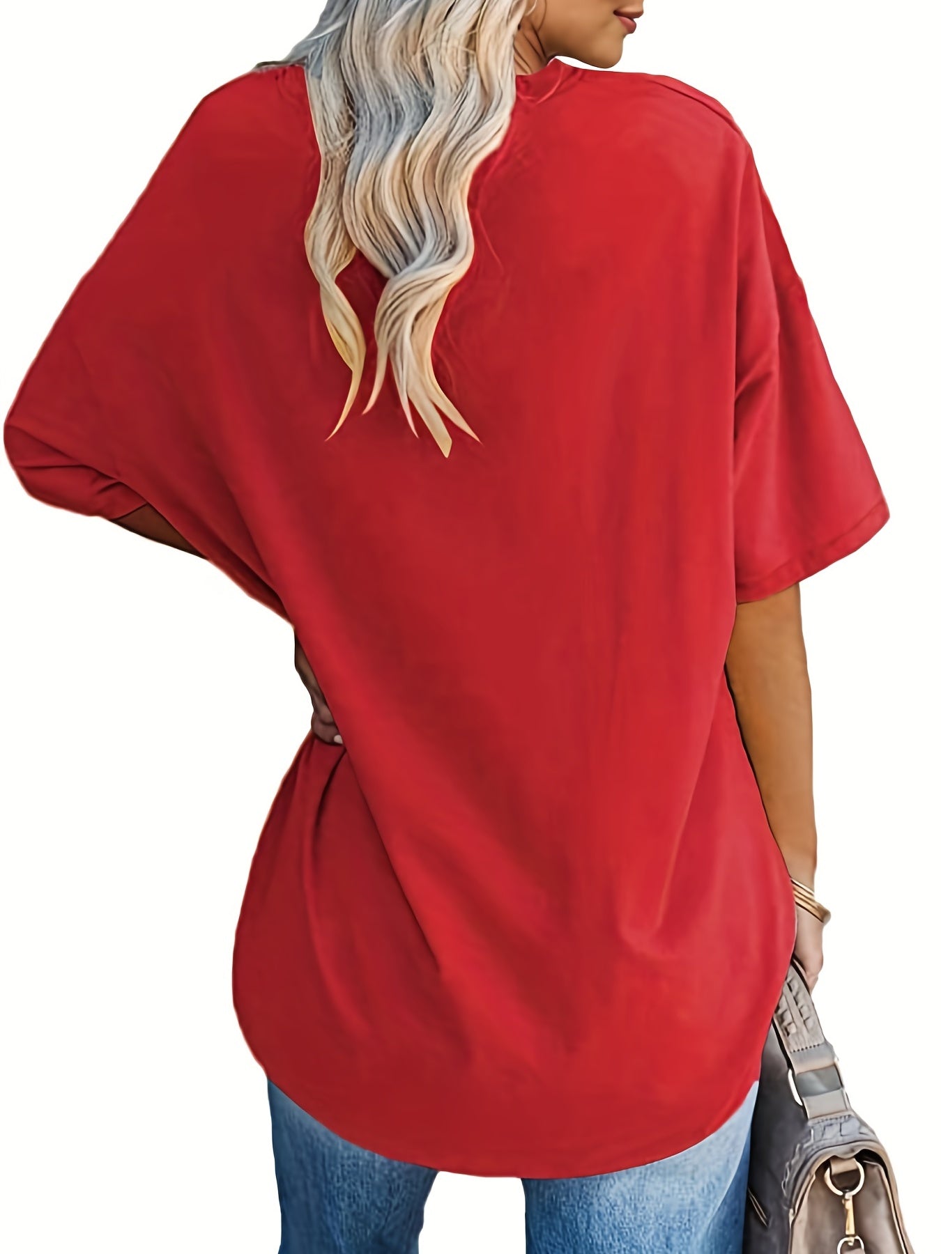 Oversized Letter Print T-Shirt, Crew Neck Short Sleeve T-Shirt, Casual Every Day Tops, Women's Clothing