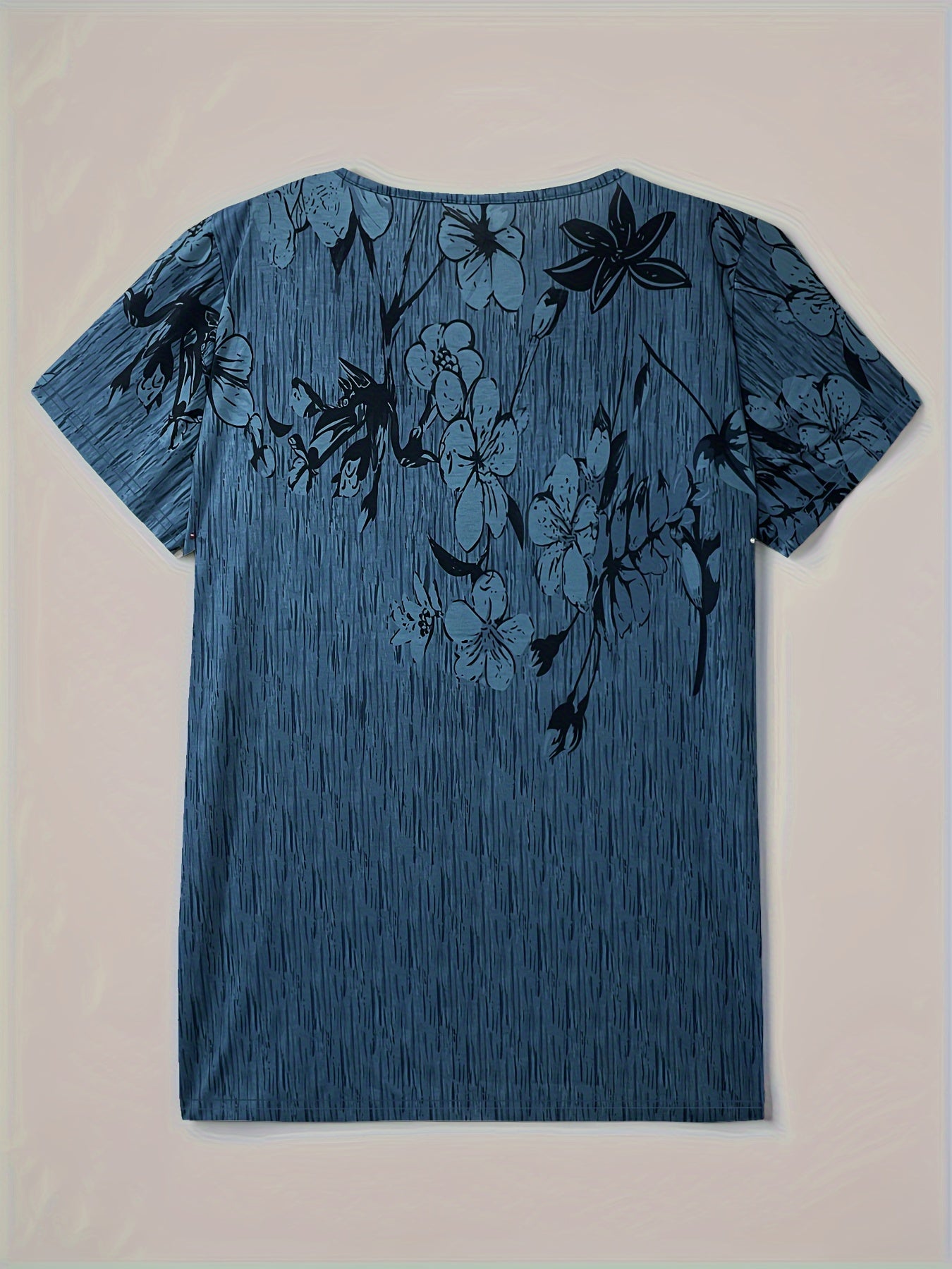 Floral Print Plus Size Short Sleeve Round Neck Henley T-shirt - Women's Casual Slight Stretch