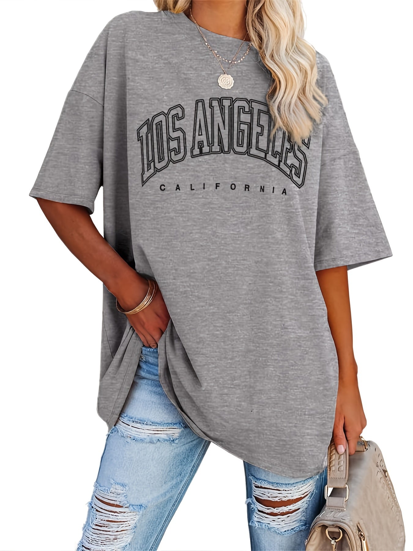 Oversized Letter Print T-Shirt, Crew Neck Short Sleeve T-Shirt, Casual Every Day Tops, Women's Clothing