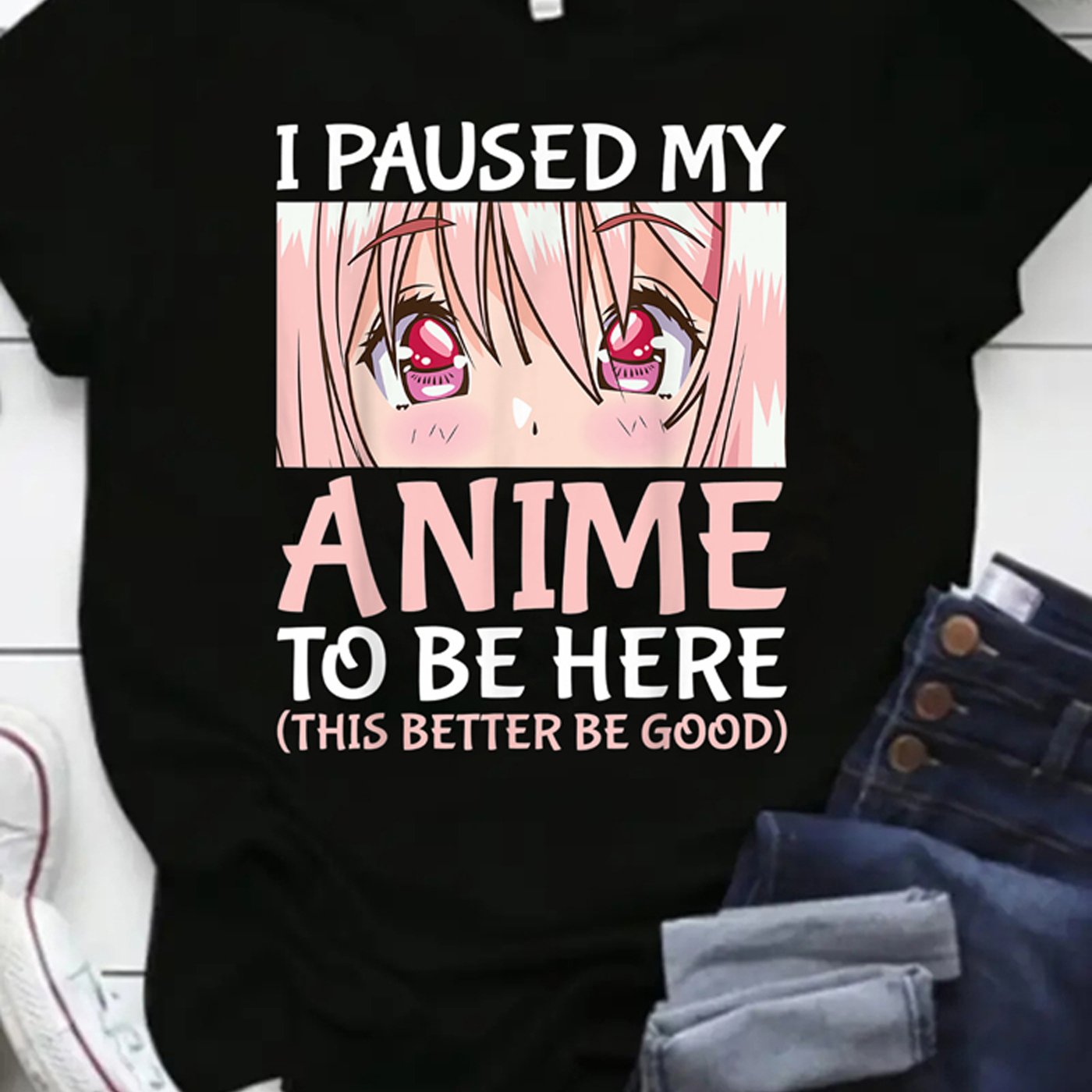 I Paused My Anime to Be Here Anime Graphic Print T-Shirt - Women's Casual Short Sleeve Round Neck Tee with Pink Hair Character Design, Medium Elasticity, Machine Washable Otaku Merch, Anime T Shirt, Fan Merchandise, Playful D