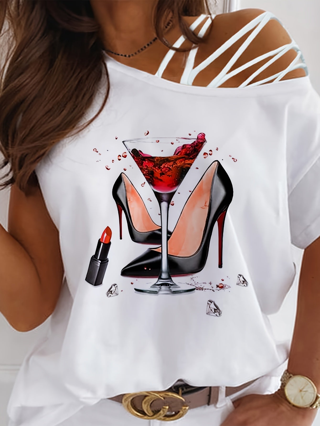 Letter NOPE Print T-shirt, Casual Strappy Short Sleeve T-shirt For Spring & Summer, Women's Clothing
