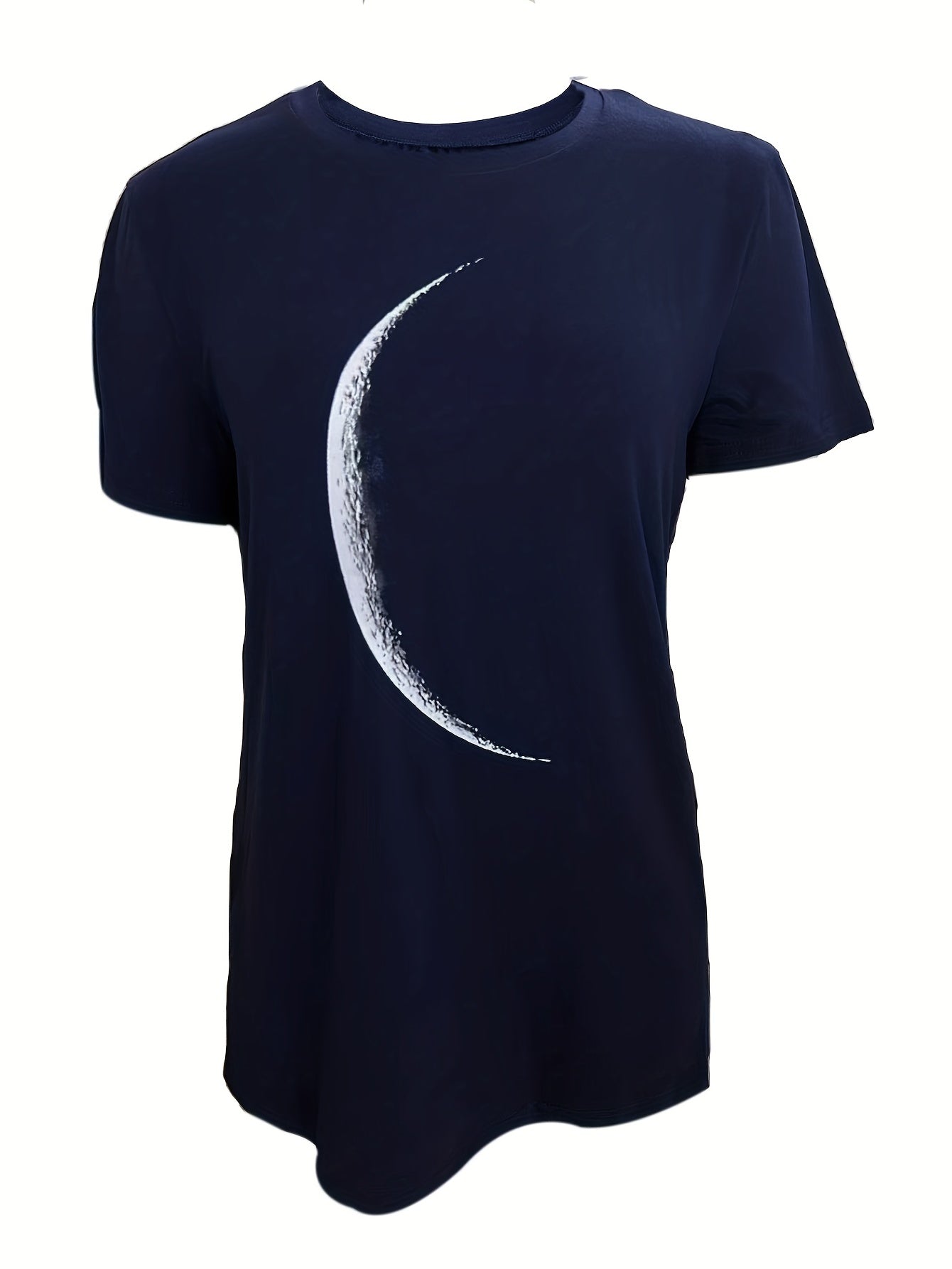 Moon Print Crew Neck T-Shirt, Casual Short Sleeve T-Shirt For Spring & Summer, Women's Clothing