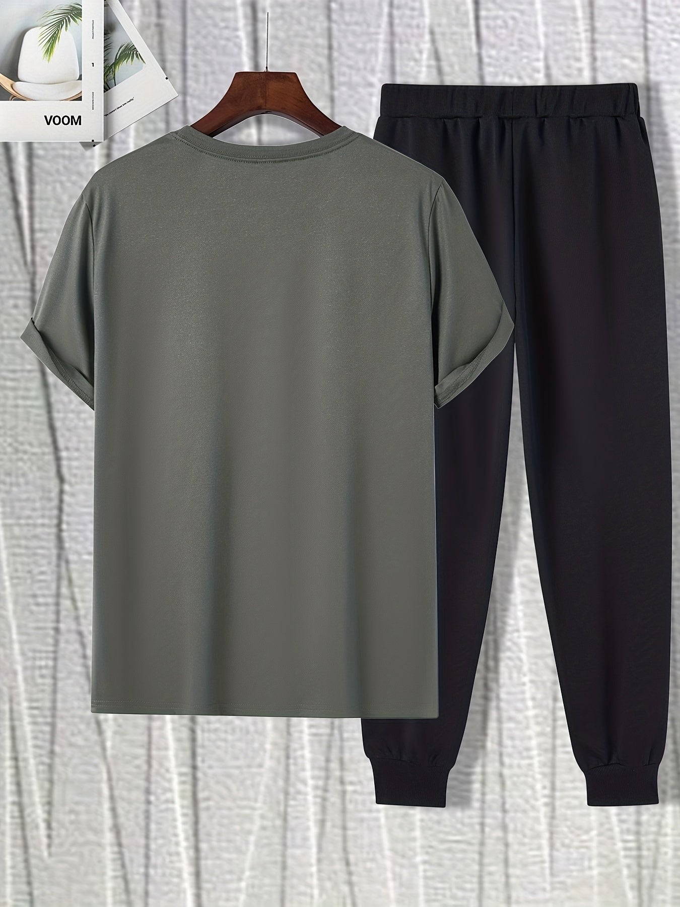 2 pieces Leaf Print Men's 2-Piece Set: Short Sleeve T-Shirt & Drawstring Trousers