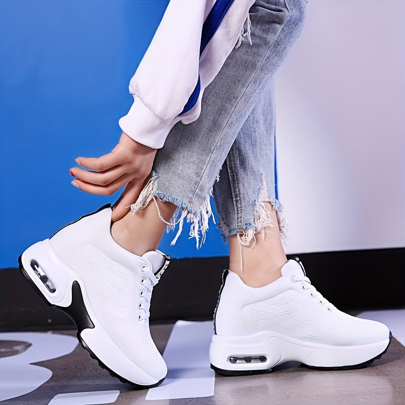 Women's Lightweight Mesh Sneakers, Platform Low Top Lace Up Height Increased Casual Shoes, Women's Sport Footwear