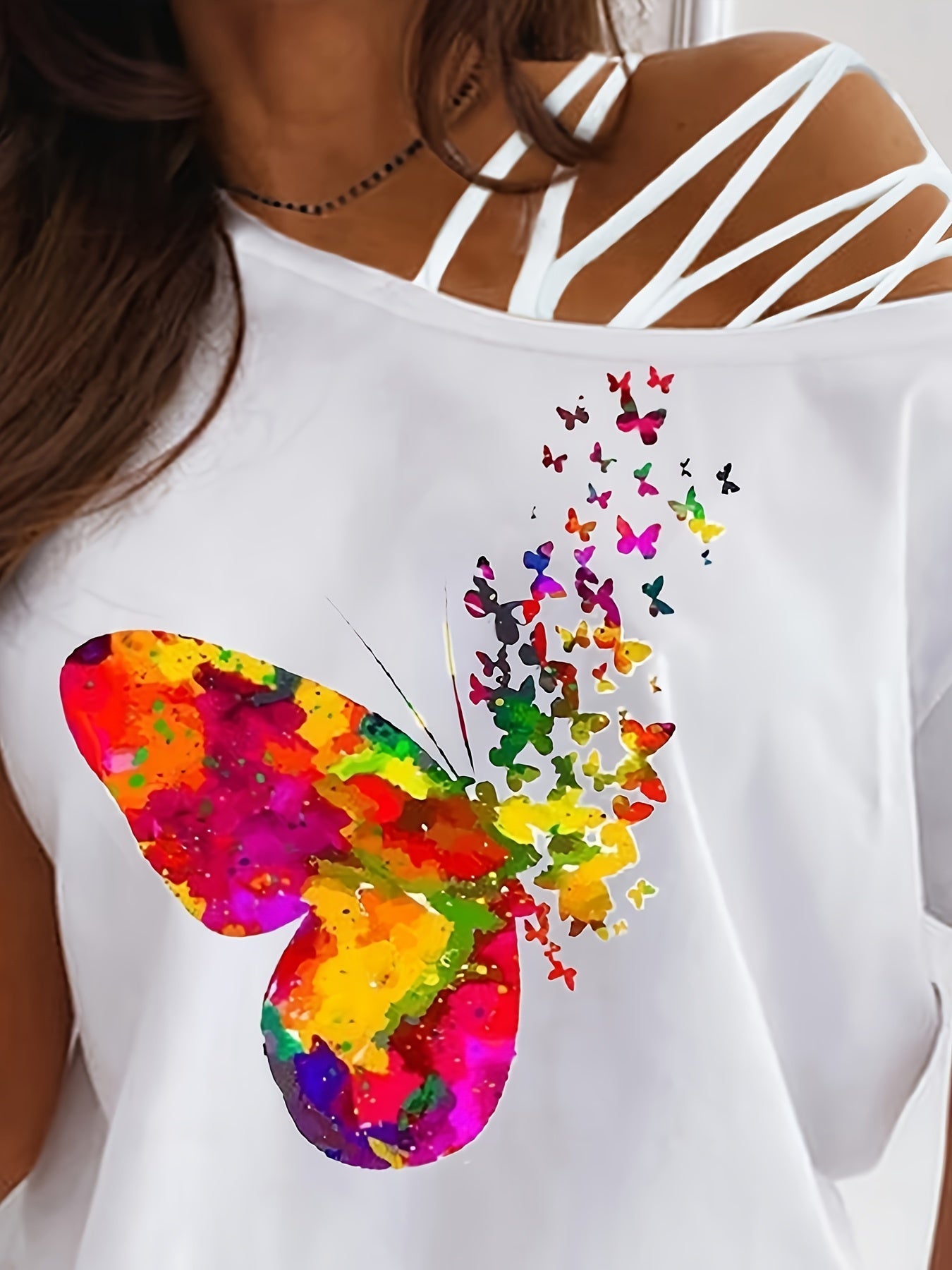 Letter NOPE Print T-shirt, Casual Strappy Short Sleeve T-shirt For Spring & Summer, Women's Clothing